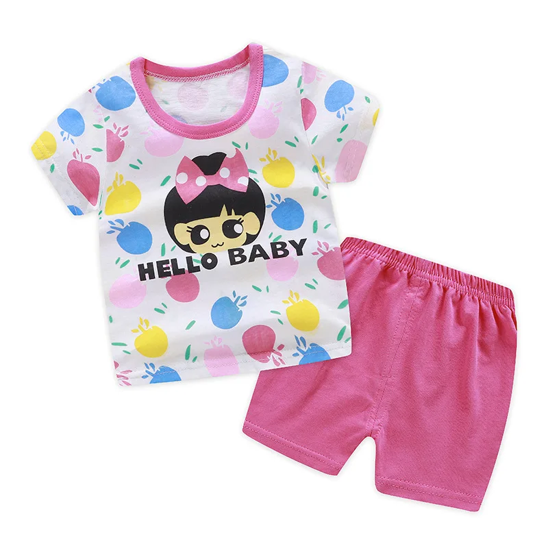 

2019 New summer baby boy clothes Cotton Short Sleeve T-shirt Set kids girls clothes set body suit cartoon girl Children's sets