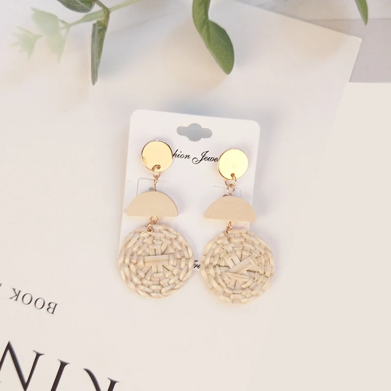 GUANLONG Classic Handmade Wooden Straw Weave Rattan Braid Earrings for Women 2018 New Long Drop Earrings Fashion Dangle Brincos (1)