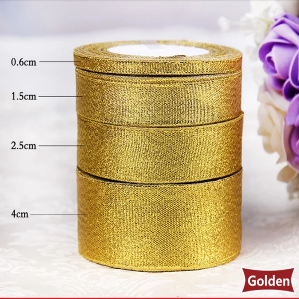 25 ярдов Золотая Серебряная Блестящая лента 6 мм 10 мм 15 мм 20 мм 25 мм ленты для лука Riband для свадебного торта подарок украшения для самодельного изготовления - Цвет: Golden 10mm 25 Yard