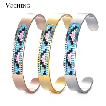 

10pcs/lot Seed Bead Open Bangle for Women Stainless Steel Bangle Handmade Jewelry 3 Colors M-003*10
