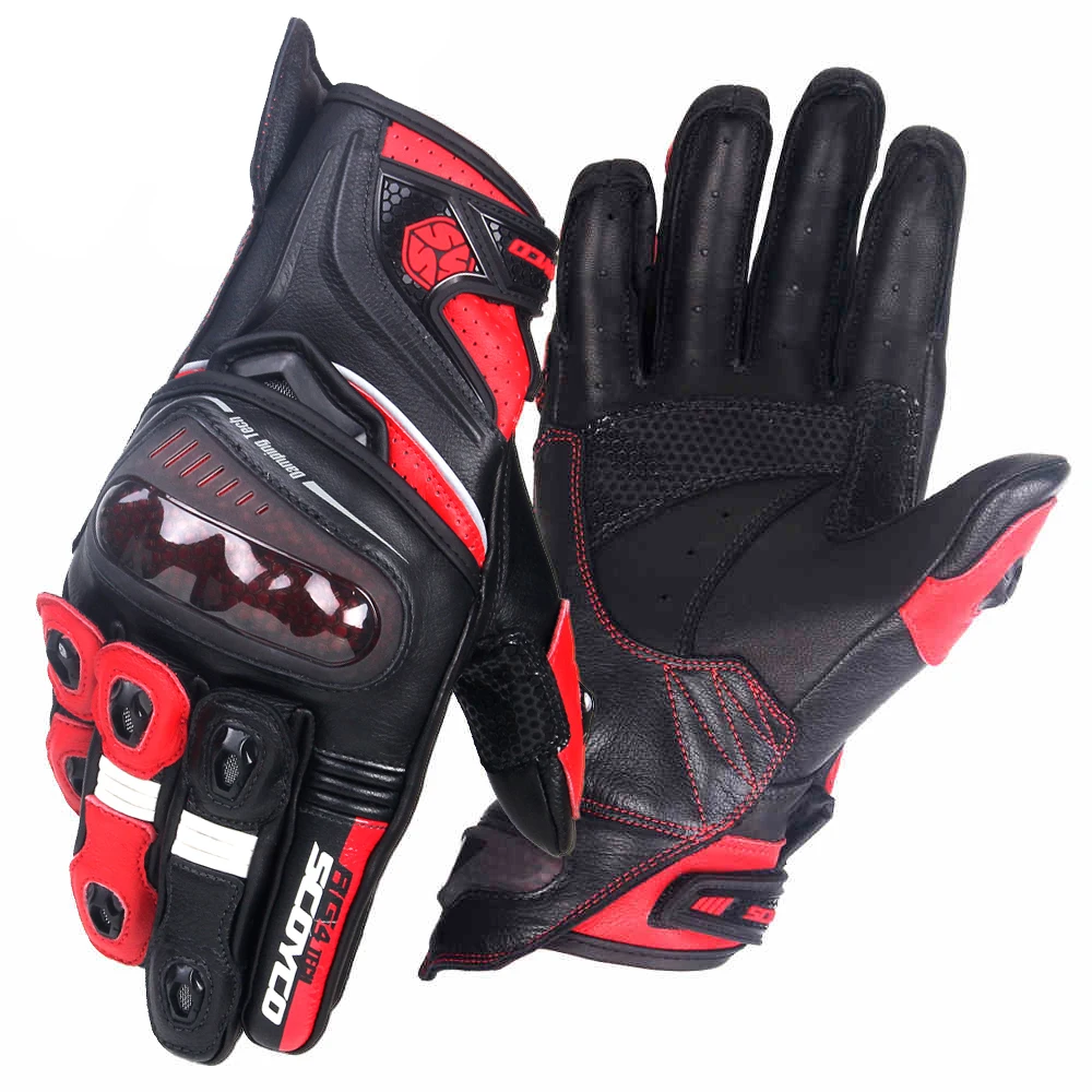 SCOYCO Мотоциклетные Перчатки из микрофибры, Кожаные Мотоциклетные Перчатки, мужские перчатки для мотокросса, гоночные перчатки с полным пальцем, защитное снаряжение Luva Moto - Цвет: Красный