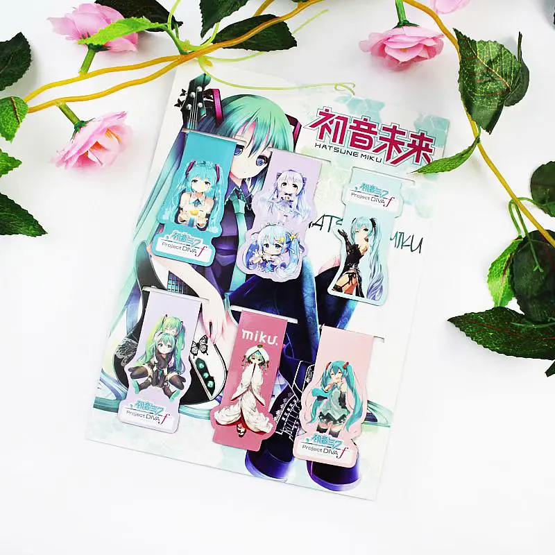 6 шт. Hatsune Miku аниме магнитная закладка Мультфильм Закладка-магнит ребенок студент Kawaii подарок закладки для офиса канцелярские принадлежности