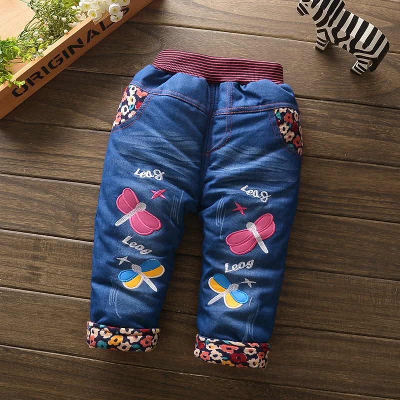 Зимние штаны для маленьких девочек джинсовые штаны для девочек, плотные штаны с героями мультфильмов детские теплые джинсы теплые повседневные леггинсы для детей от 24 месяцев до 3 лет