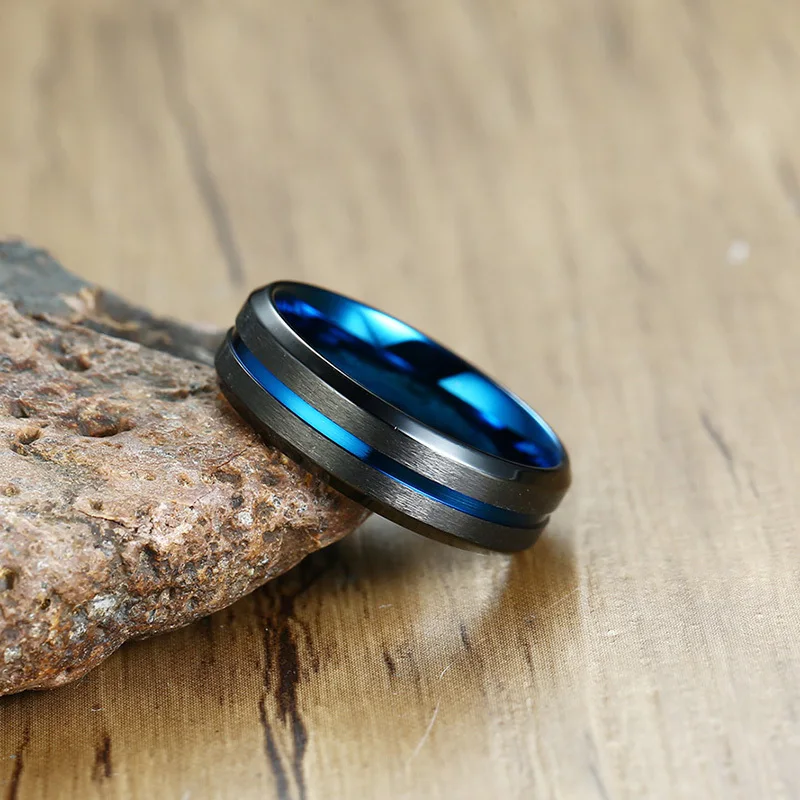 Обручальные кольца мужские кольцо матовый черный синий цвет Alliance 6 мм тонкий ширина канавка мужской Anillos