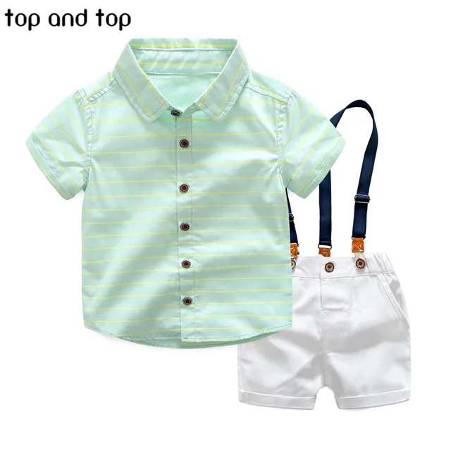 Top and top boys clothing sets 2017 summer boys gentleman striped