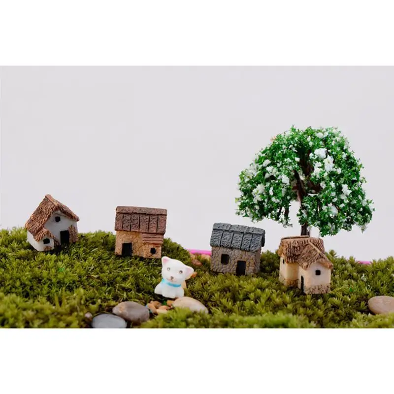 4 шт Миниатюрный садовый пейзаж микро деревенские каменные домики миниатюрный домик соломенные хижины для садового декора