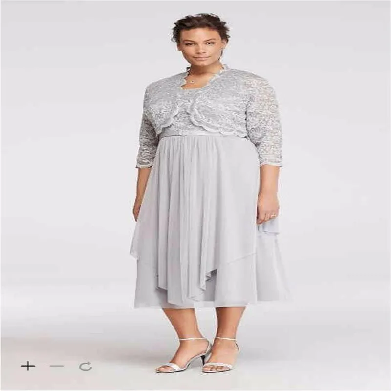 2 Piece Mother Of The Bride Dresses 2017 Plus Size Tea Length Two Piece Chiffon Mother of the Bridal