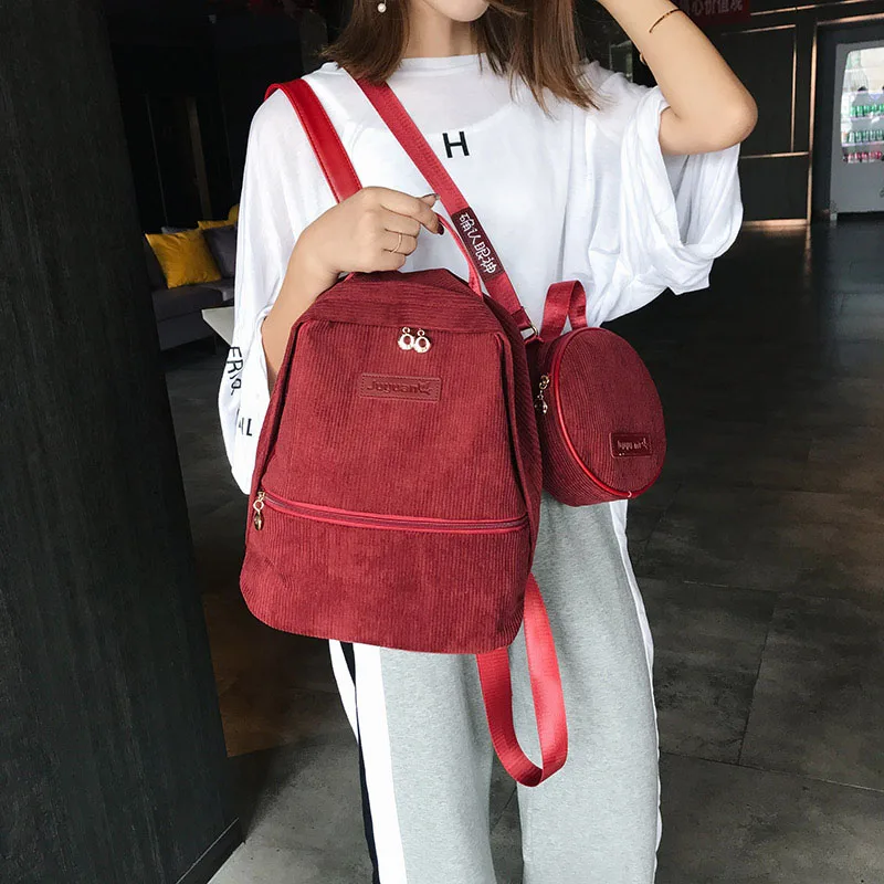 2 unid/set Retro de pana DE LA ESCUELA Mochila para niña Simple diseño las mujeres bolsos de hombro bolsa mujer Mochila 2018 Mochila XA100H