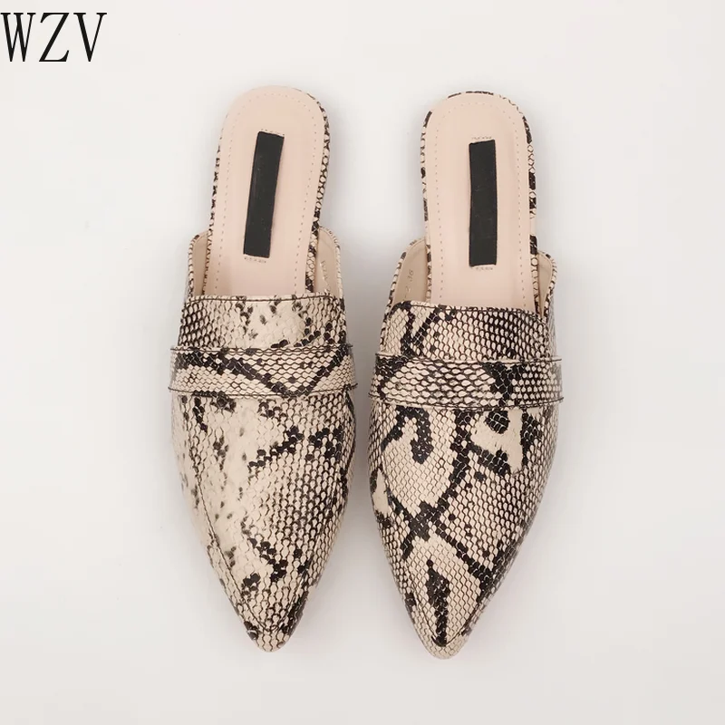 

2019 Summer Flats Mules Lady Sandals Slippers Serpentine Slip On Pointed Toe Women Mules Outdoor Shoes Woman Sandals b177