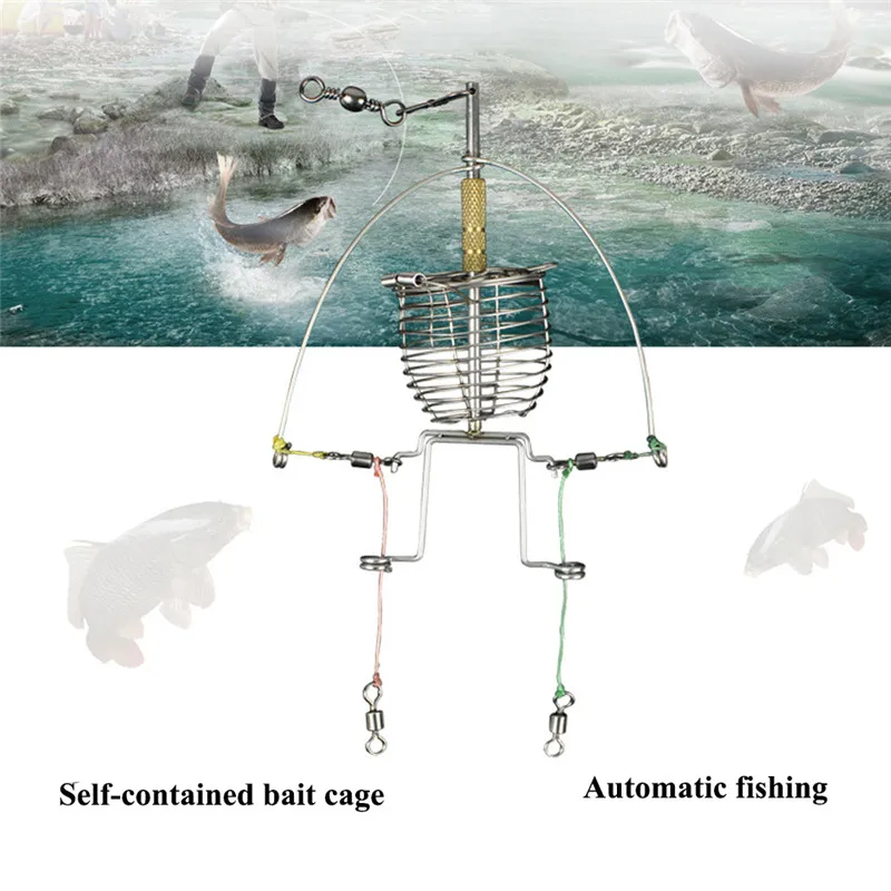 

2019 New Fishing Feeder Automatic Tackle Multi Functional Launcher Trap Spring Cage Hook