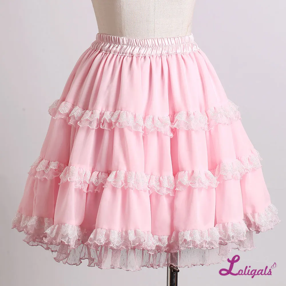 2018 New Fluffy Chiffon Skirt Sweet Ruffled Short Skirt for Women