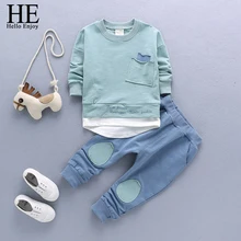 HE Hello Enjoy/детская одежда для мальчиков, Осенний однотонный топ с длинными рукавами+ штаны комплекты из 2 предметов комплекты одежды для детей спортивные костюмы для малышей, От 1 до 4 лет