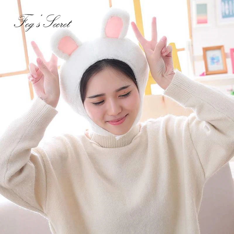 

Warm Hat For Cute girl plush hats with rabbit ears frog headdress photo props For Women Girl 2018 White Green
