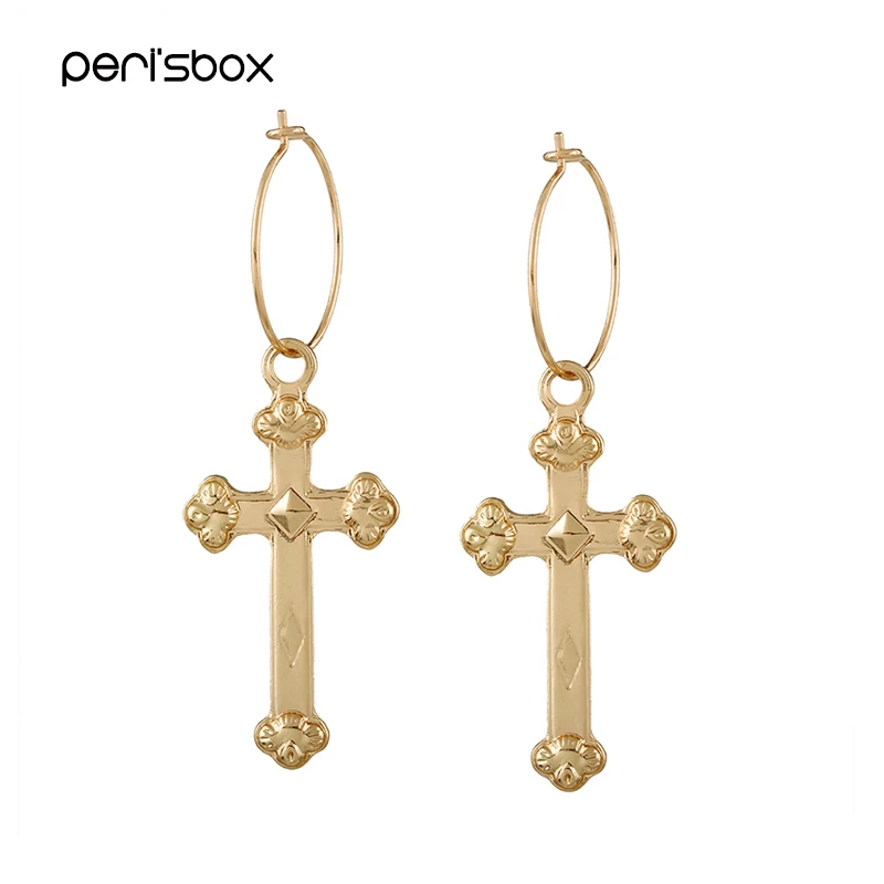 Perisbox 2018 pendientes aro de Cruz de Color dorado aros barrocos para mujer pendientes de declaración minimalista al por mayor| de aro| - AliExpress