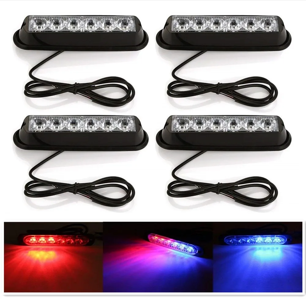 

4Pack*6 LED Emergency Light Car Strobe Flash Light Dash Police Strobe Flash Warning 3 Flashing Fog Lights Red Blue White Yellow