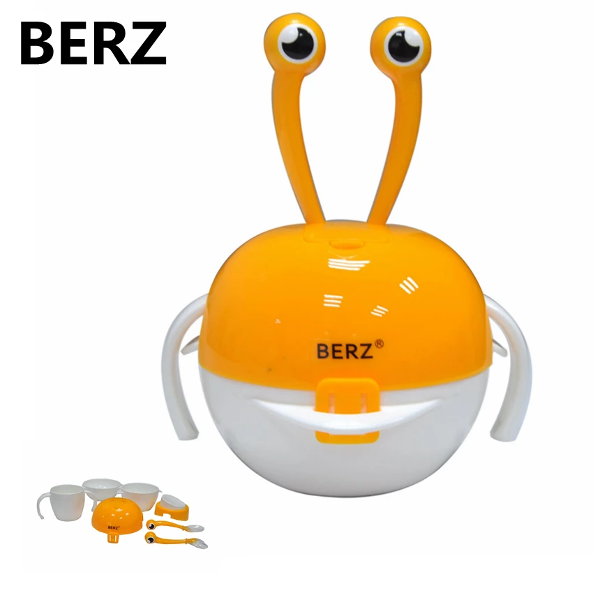 

BERZ 5 in 1 Baby Bowl Cover Spoon Dinnerware Set Infant Cutlery Sets Drop Resistance Temperature Sensing Baby Feeding Products