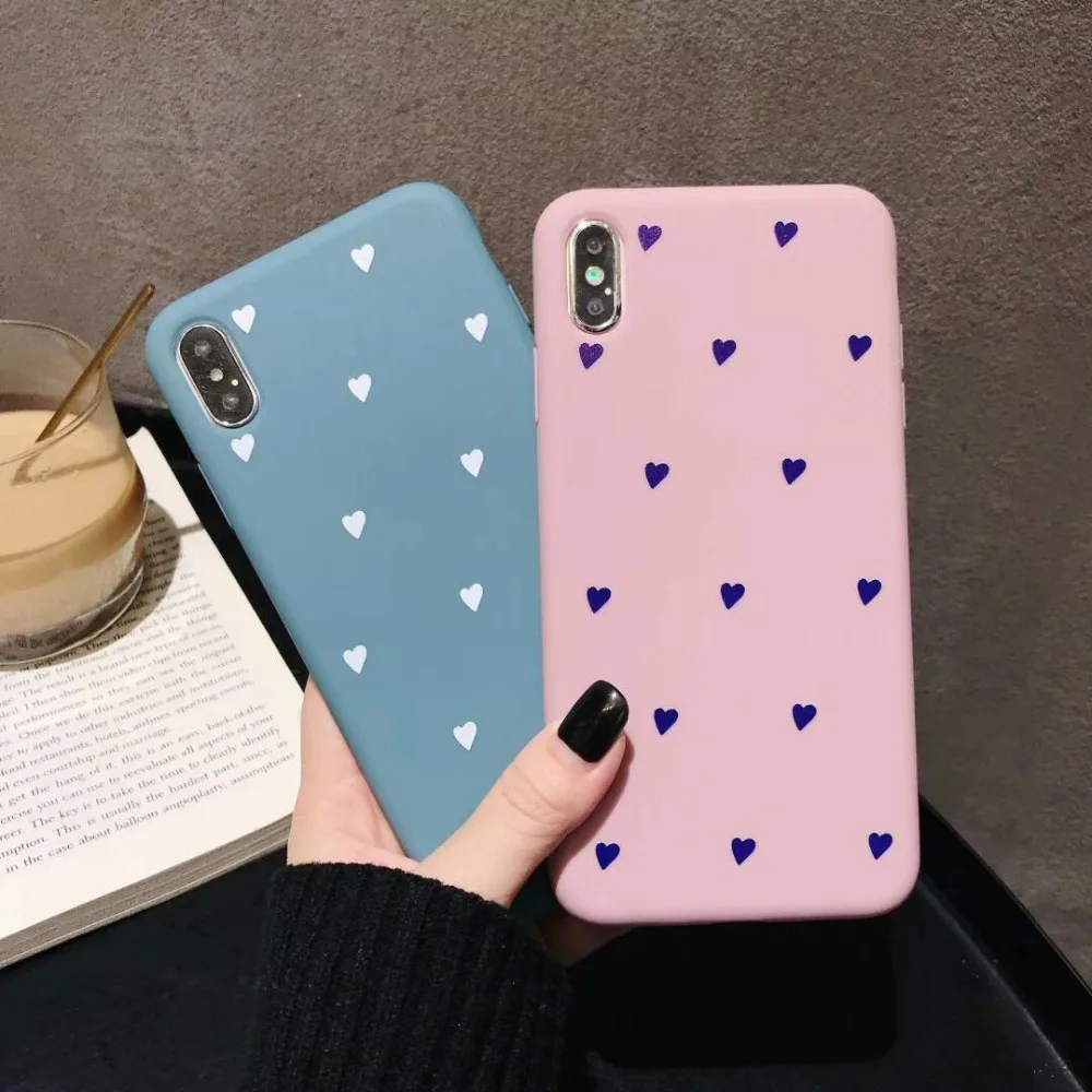 

Fashion Love Heart Case for iPhone X XS Max XR Matte Soft Silicon Cover Fundas for iPhone 8 7 6 6S Plus Capa Hoesjes for Girls