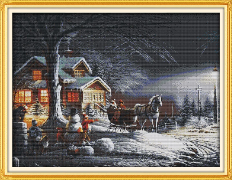 Winter Scenery Stamped Cross Stitch Kit DIY Handmade Needlework Beginners