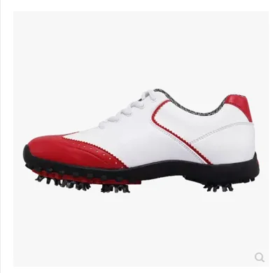 PGM женская обувь для гольфа 3D дышащая кожа уличная спортивная обувь нескользящие шипы натуральная резина сплошной носок - Цвет: Красный
