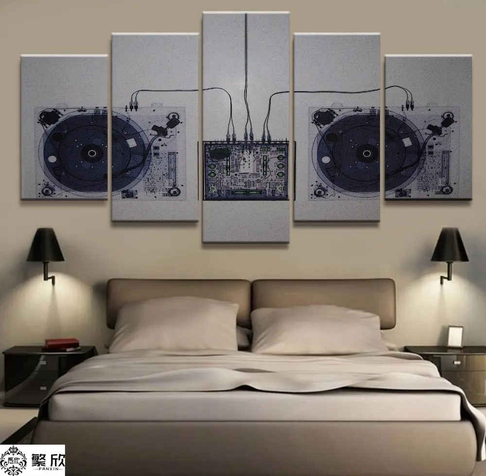 

5 Panel Music DJ Console Instrument Mixer Canvas Printed Painting For Living Room Wall Art Home Decor HD Picture Artworks Poster