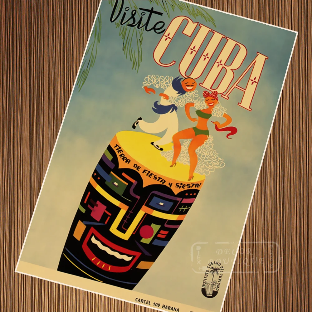 Винтажный туристический постер на холсте кубинский путешествия|retro poster|paper