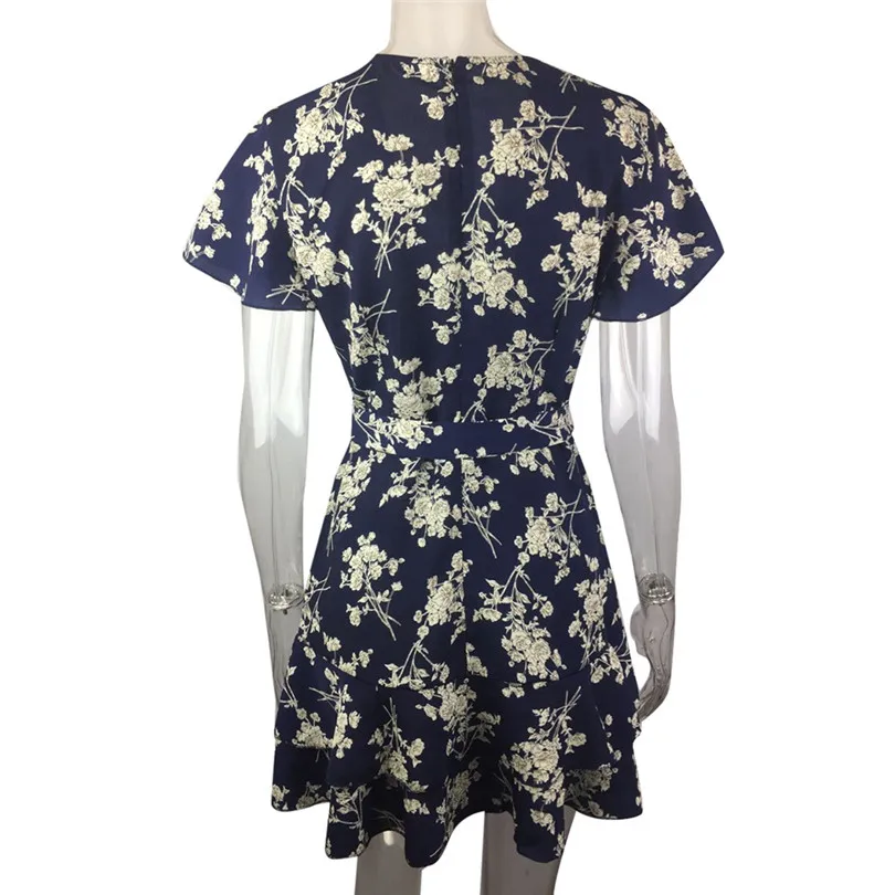  Women Summer Dress Boho Sexy Elegant Casual Floral Print V-Neck Bandage Mini Dress Ladies Sexy Party Dress #4A22 (11)