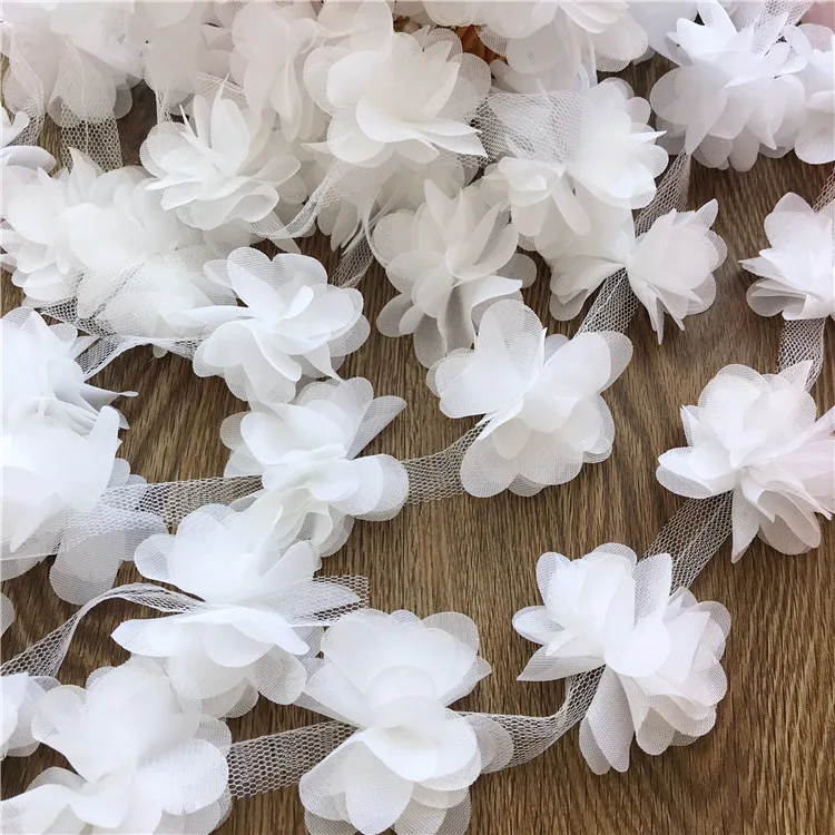 

1Meter DIY Handmade Decorative Clothing Accessories White Chiffon Lace 3D Small Flowers Wedding Dress Skirt Accessories