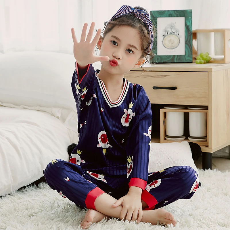

Pajamas for Girls Long Sleeved Cotton Sleepwear Top +Pants Autumn Winter Big Kids Princess Pajamas Set Print flower Nightwear