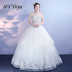 Это Yiiya Новый Кремовый рукавом Свадебные платья без бретелек цветочным узором Кристалл Bling блестками плюс Размеры невесты платье X076