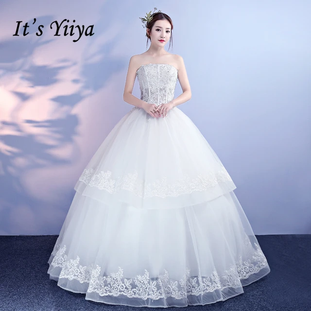 It S Yiiya New Off White Sleeve Strapless Wedding Dresses Flower It S Yiiya New Off White Sleeve Strapless Wedding Dresses Flower Pattern Crystal Bling Sequined Plus Size