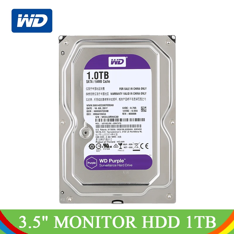 

WD Western Digital Purple 1TB Surveillance HDD 3.5'' Hard Disk Internal Hard Drive Desktop RPM SATA 6Gb/s 64MB Cache