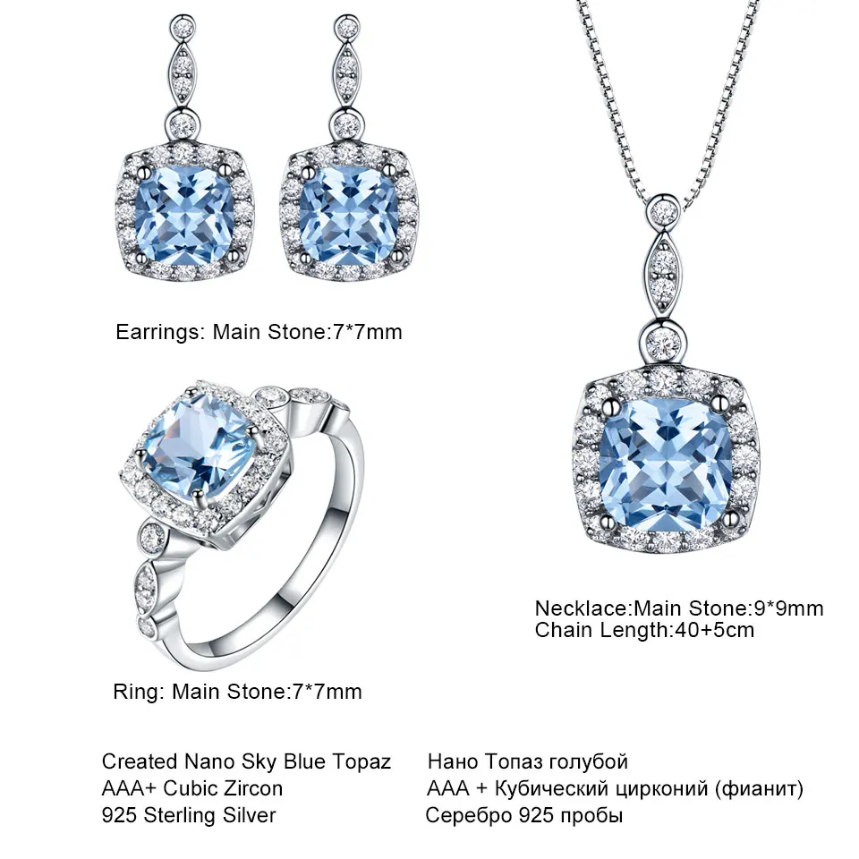 UMCHO conjunto de joyería de plata de ley 925 de cielo azul Topacio anillo colgante pendientes para las mujeres de la boda regalo de San Valentín bien joyería - 4