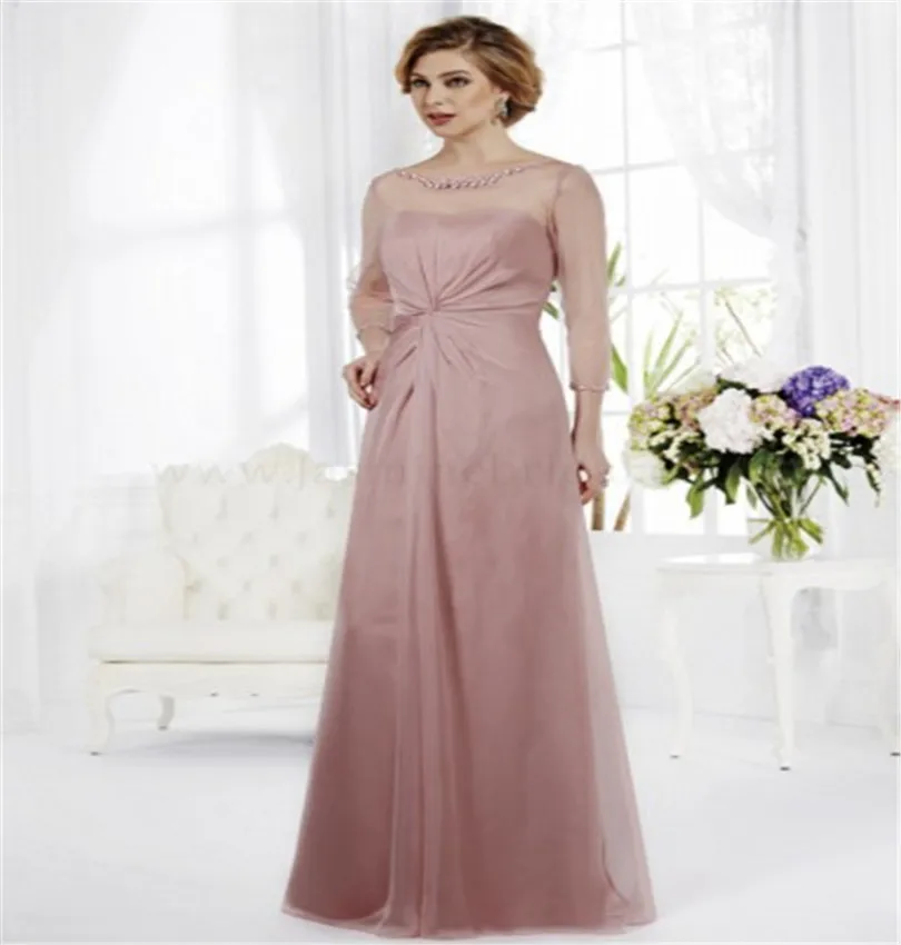 Pink Mother Of The Bride Dresses Plus Size Scoop Long Sleeve A Line Dress For Party