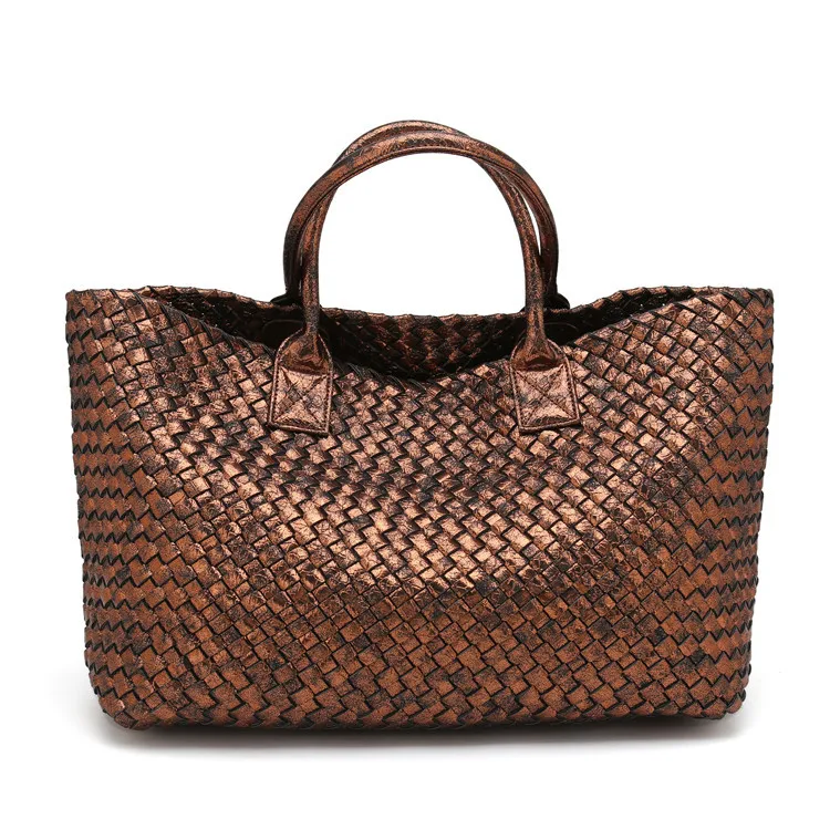 OLOEY Новая женская модная змеиная рельефная электро-оптическая цветная сумка ручной работы для покупок Большая вместительная сумка тканая сумка на плечо - Цвет: Bronze