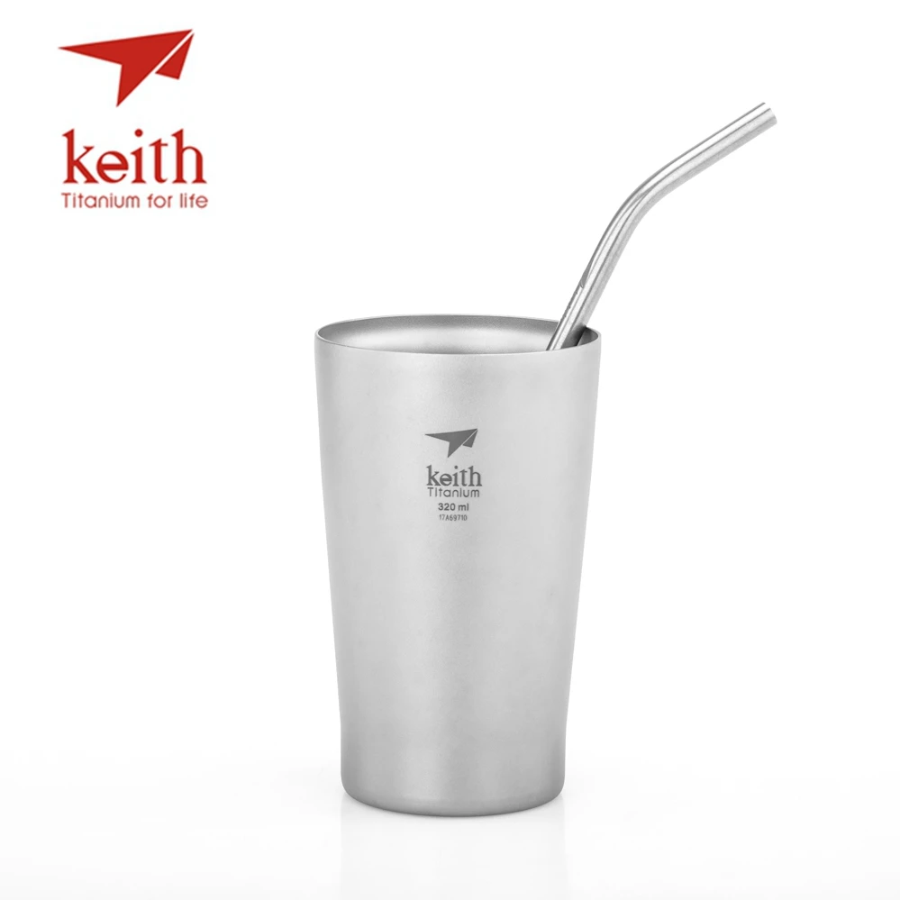 Keith titanio paja con 1 Clean cepillo curva y recta familia bebida campamento grado alimenticio ecológico 21 cm