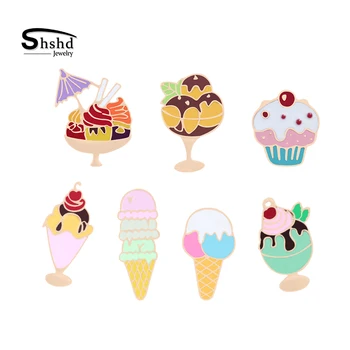 

Lovely Cartoon Food Sundae Ice Cream Cake Brooch Summer Women Shirts Lapel Enamel Pins Button Backpack Badges Fashion Jewelry