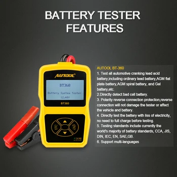 Probador de batería de coche BT360, 12V, prueba de carga, analizador Digital, baterías de diagnóstico automotriz, BT-360 de análisis 3