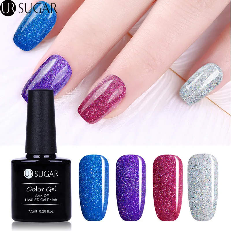 

UR SUGAR 4Pcs/Set Salon UV Nail Gel Polish Pink Glitter Neon Series UV Gel Semi Permanent Led Gel Polish Long Lasting Varnish