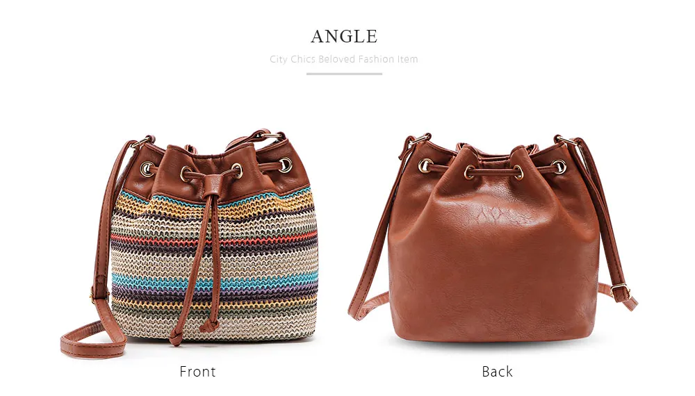 Guapabien Women Bohemian Striped Drawstring Crossbody Shoulder Bucket Bag