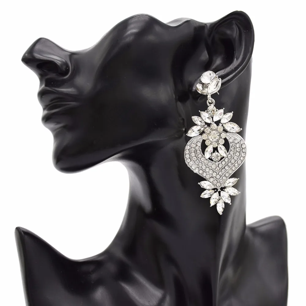 

Luxury Gold Color Silver Metal Bride Crystal Rhinestone Big Flower Earrings Sweet Cute Women Dangling Earrings Fashion Jewelry