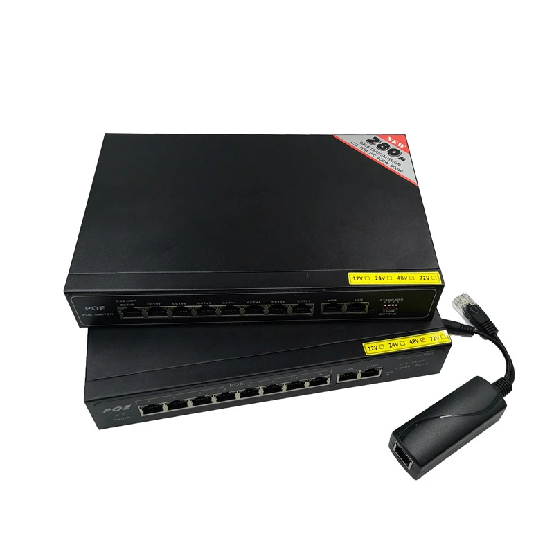 10 Порт gigabit Неуправляемый коммутатор poe switch, 8*10/100 Мбит/с POE и разъёмы; 2*10/100/1000 Мбит/с на ссылку и разъёмы; NVR порт 280M сетевой коммутатор