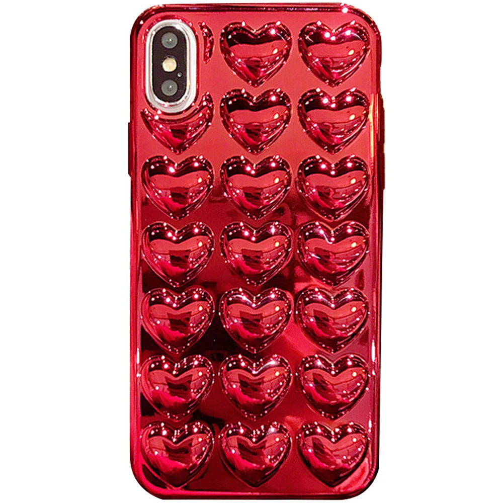 

Korean 3D Peach Heart Jelly luxury plating Soft Silicone phone cae Back Cover Fundas For iphone 7 6 6s plus with strap