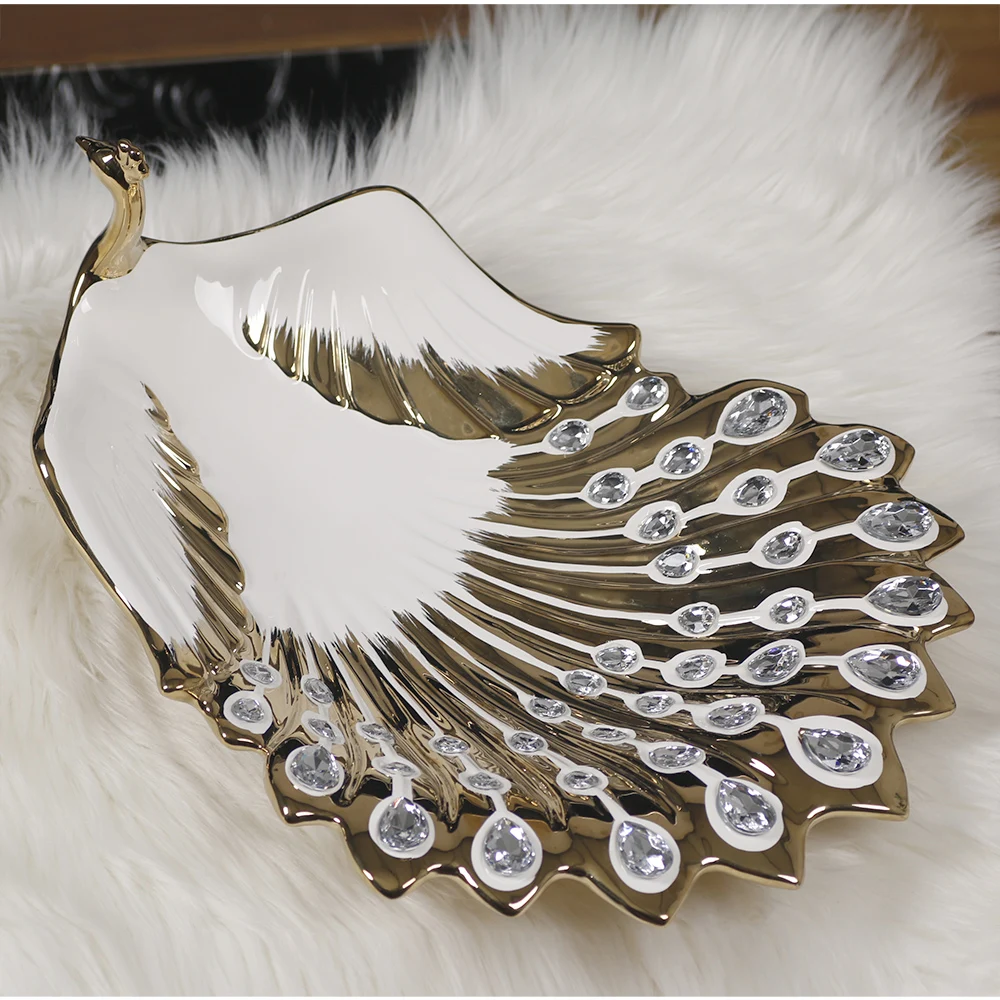 جديد النمط الصيني طاولة القهوة الراقية الحديثة الفاخرة الأوروبي نمط الطاووس السيراميك كبيرة الفاكهة عاء المعيشة غرفة lo831325