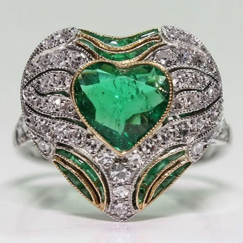 Женская мода в форме большого сердца кольцо с зеленым камнем Роскошный горный хрусталь Обручальные кольца для влюбленных ювелирных изделий Z3M097 - Цвет основного камня: Ring