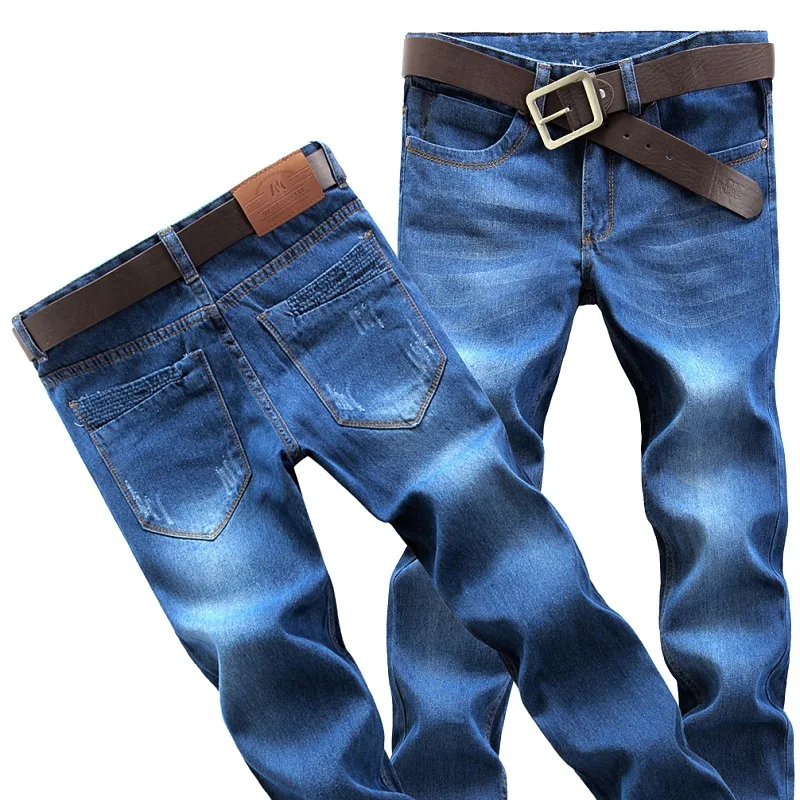 B&H Men's Jeans Classic Direct Stretch Dark Blue Business Casual Denim Pants Slim Scratched Long Trousers Gentleman Cowboys