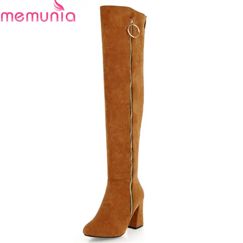 

MEMUNIA 2020 hot sale over the knee boots women round toe flock autumn winter boots simple zip thigh high boots high heels shoes