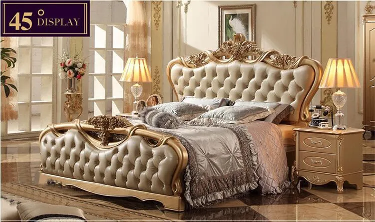Высокое качество Европейский современный натуральная кожа французская кровать king size роскошный p10078