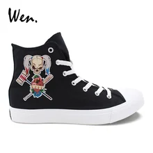 Вэнь дизайн спортивная бейсбольная бита череп Девушка черная Вулканизированная обувь повседневные женские плоские высокие белые парусиновые мужские кроссовки