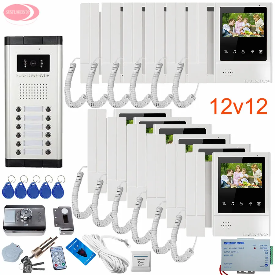 Videophone 12 Villas 4.3 '' Video Door Phone Set Video Call for The Entrance Door Video Phone House +Rfid Unlock Electronic Lock Videophone 12 Villas 4.3 '' Video Door Phone Set Video Call for The Entrance Door Video Phone House +Rfid Unlock Electronic Lock