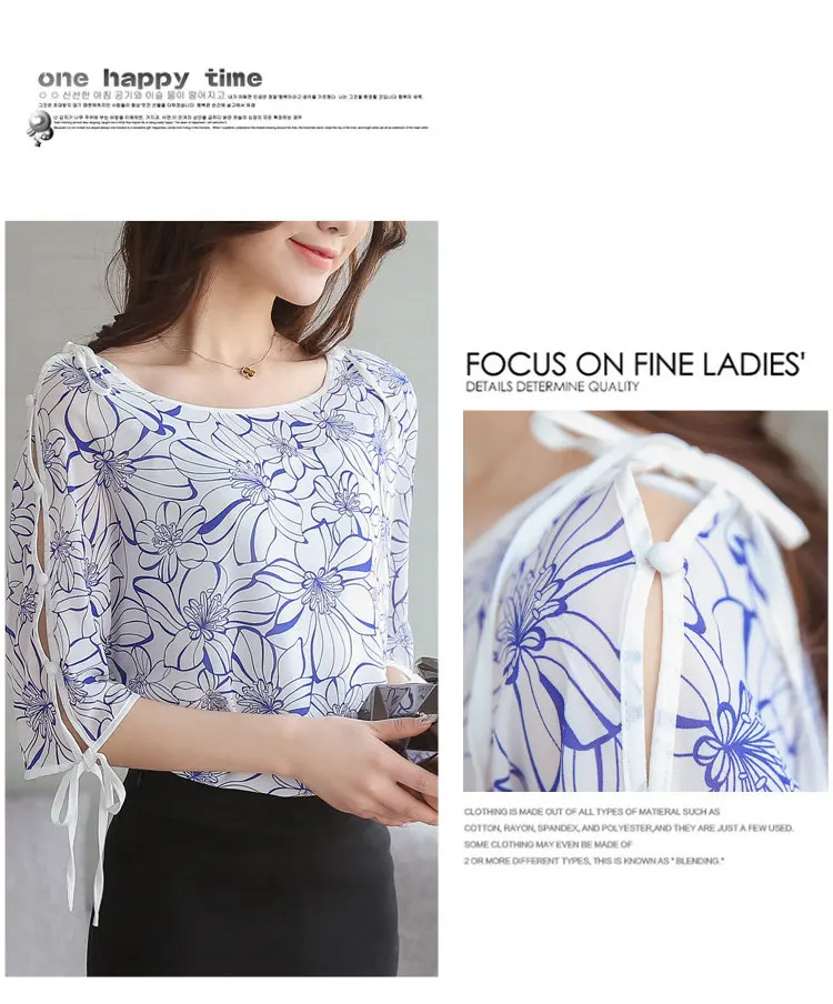 2018 Summer Women Blusas Bow Half Sleeve Tops Female Floral Chiffon Blouse Mujer Casual O-neck Print Shirt Women Blouses (2)